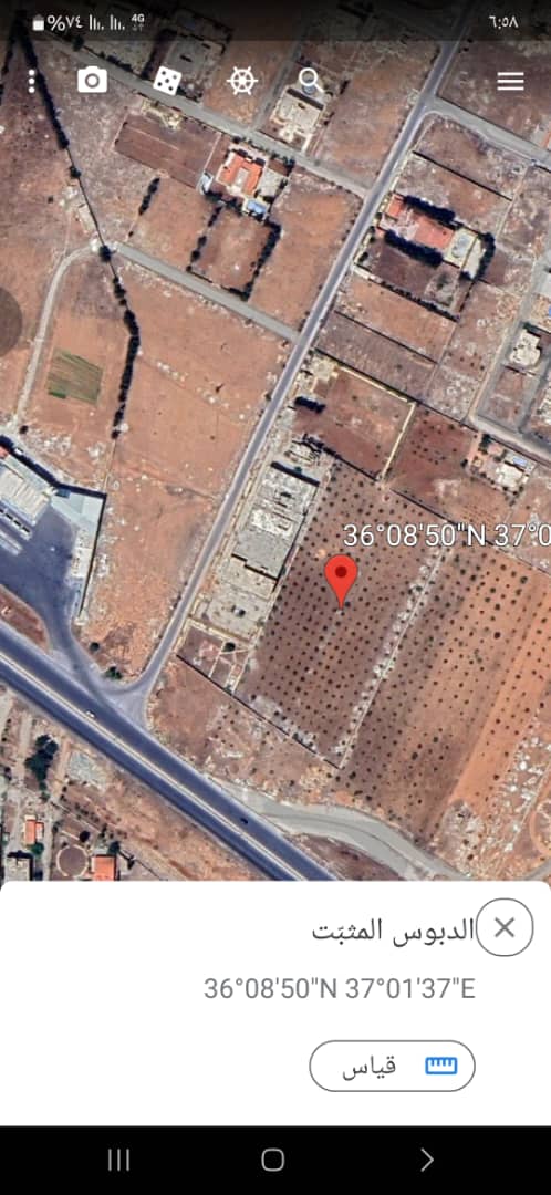 للبيع ارض بحلب طريق دمشق قبل محطة زيدو 22 دنم شجر زيتون واجهة 65 متر