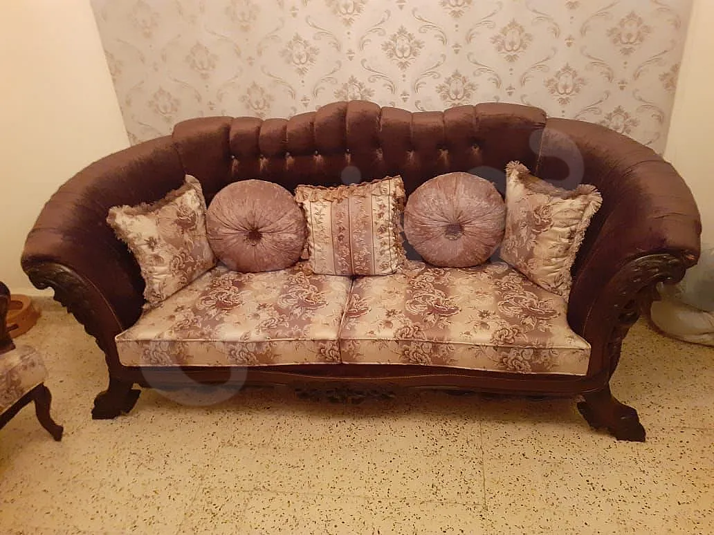 طقم كنبايات خشب زان وقماش تركي بحالة ممتازة - دمشق