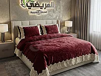 طقم لحاف شتوي فرو 4 قطع ملكي تركي مكلف بالدانتيل والغبير